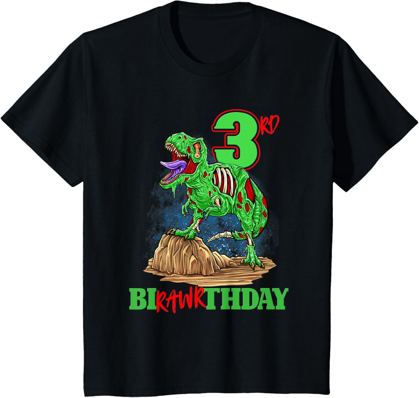 Kids 3rd Birthday Zombie Dinosaur T-Rex Party Toddler 3 Year Old T-Shirt
