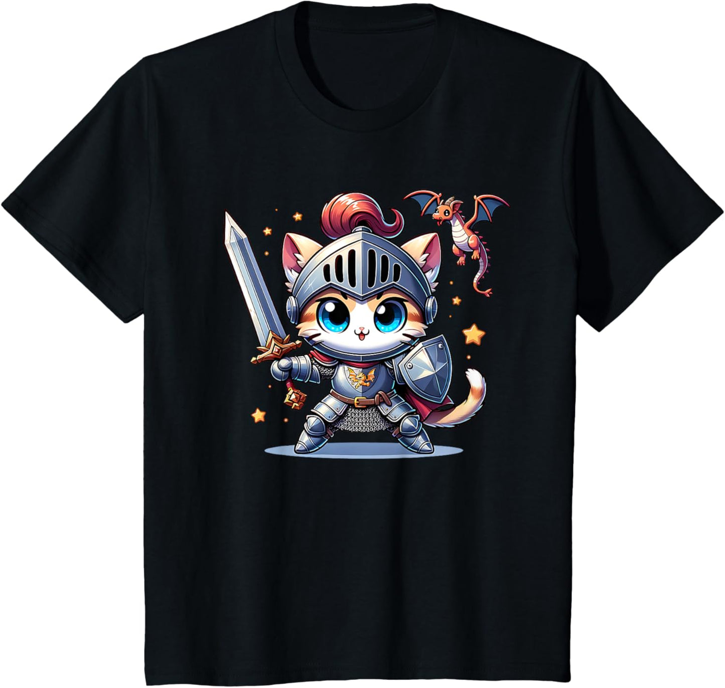 Kids Medieval Knight Cat Kitten Sword Dragon Ren Faire Graphic T-Shirt