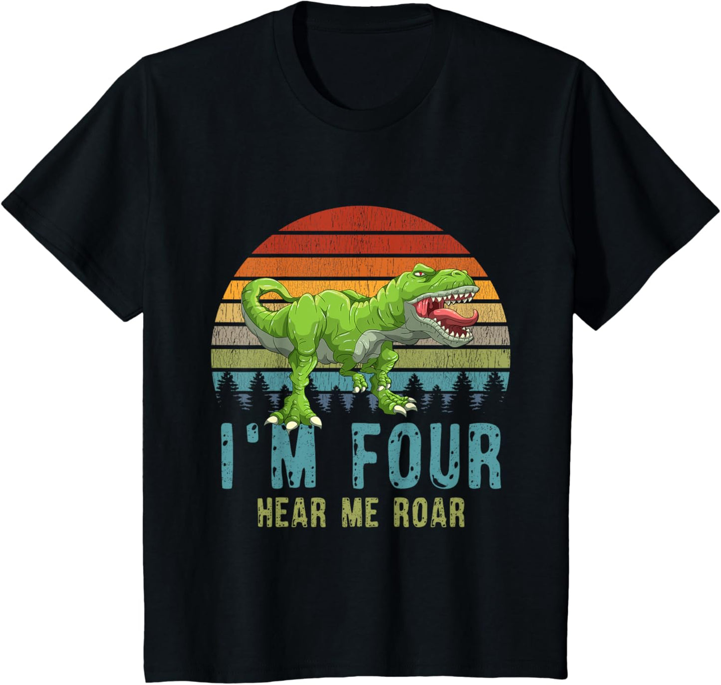 Kids I'm Four Hear Me Roar T-Rex Dinosaur 4. Birthday Boy Dino T-Shirt