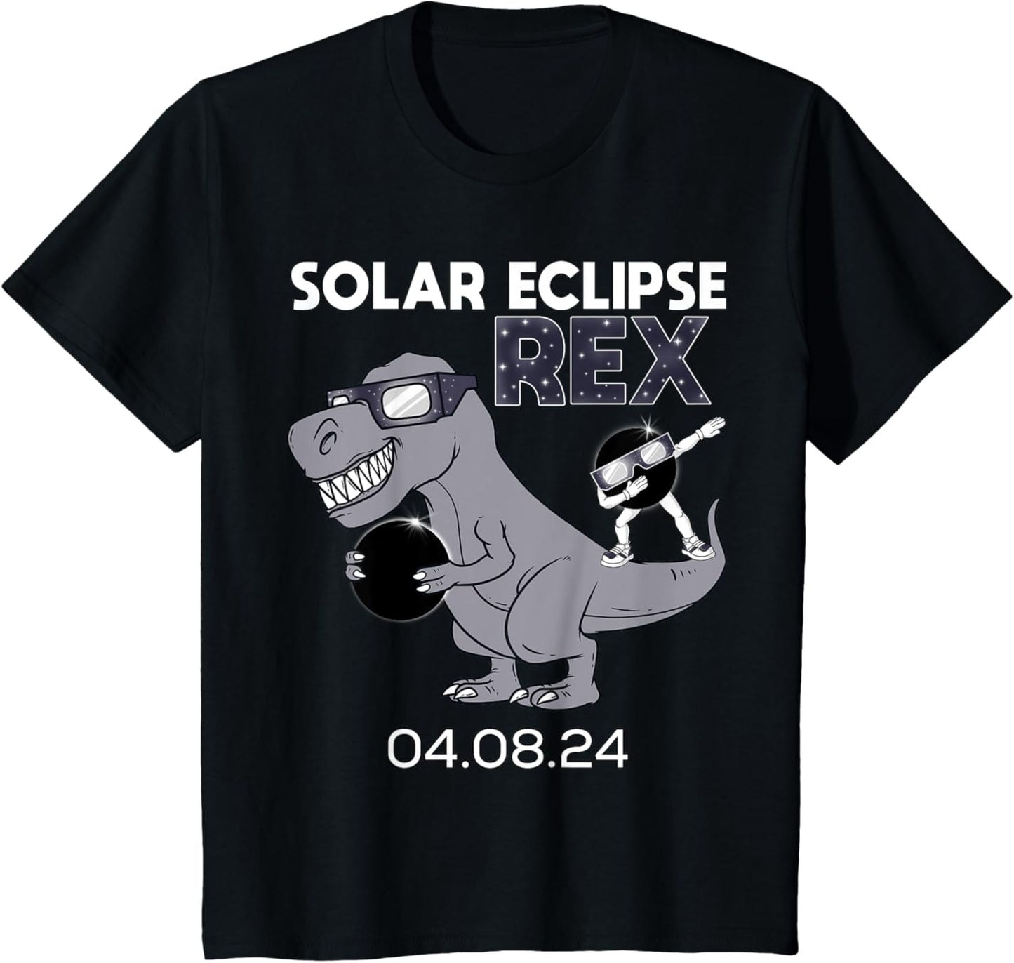 Kids T Rex and Dabbing Solar Eclipse 2024 Dino Funny Toddler Boys T-Shirt