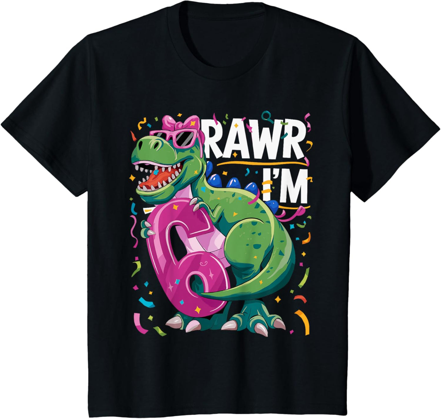 Kids 6 Year Old T Rex Dinosaur 6nd Birthday Girl T-Shirt