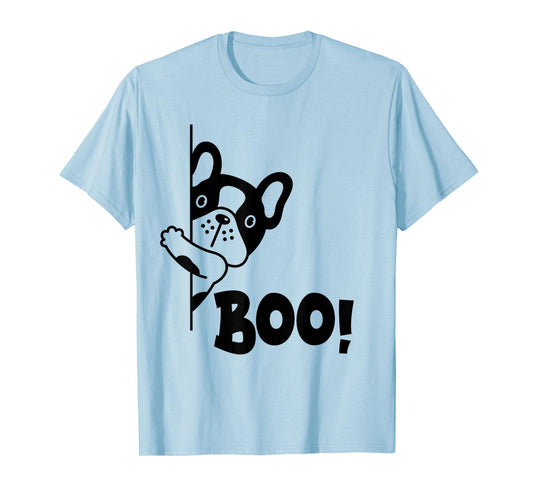 Boo! | Funny Hiding Peekaboo Scary Halloween French Bulldog Men Women Kids T-Shirt