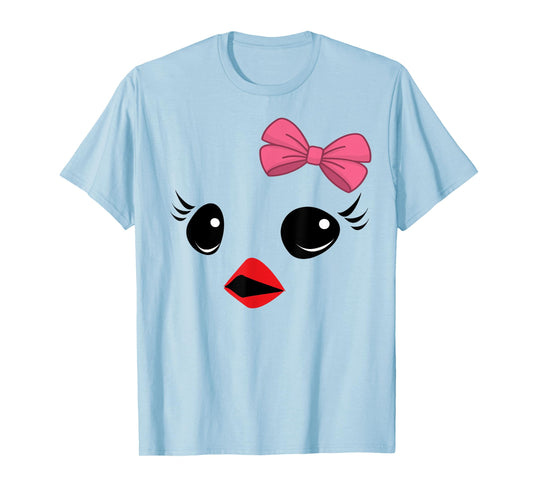 Easter Baby Chick Chicken Face Shirt Pink Bow Girls Women T-Shirt