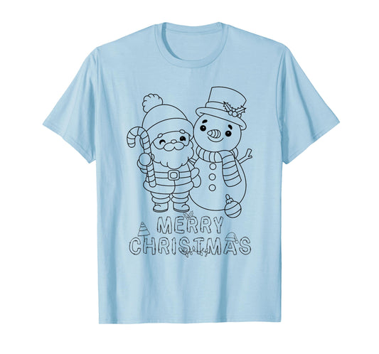 Merry Christmas Santa Claus Snowman XMAS DIY Kids Coloring T-Shirt