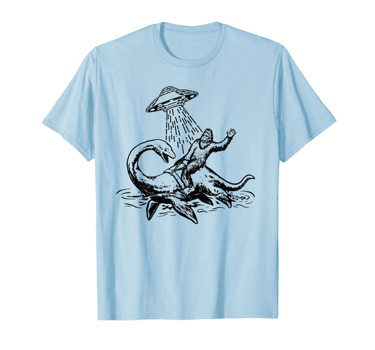 Bigfoot Riding Loch Ness Monster Funny Sasquatch Nessie T-Shirt