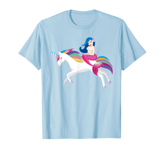 Unicorn Mermaid - Funny Mermaid Riding Unicorn T Shirt