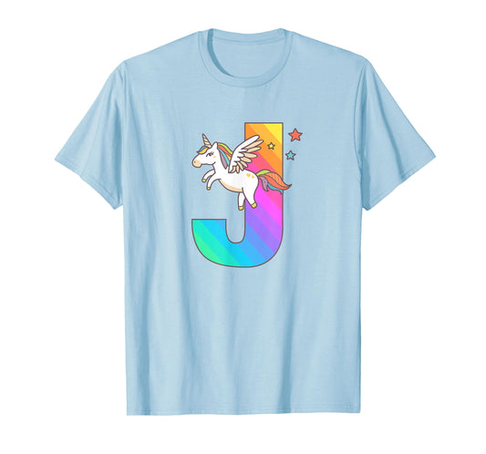 Unicorn Monogram Letter J Initial Cute Girls Birthday Gift T-Shirt