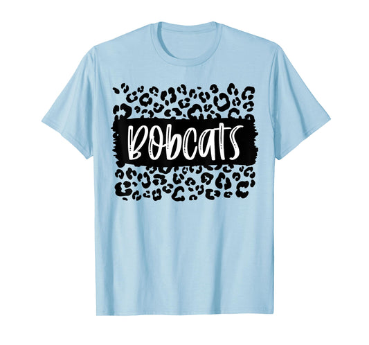 Bobcats Team Mascot School Spirit Game Night Leopard Print T-Shirt