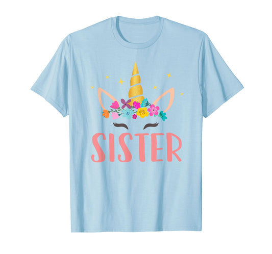 Sister Unicorn Floral Birthday Matching T-Shirt