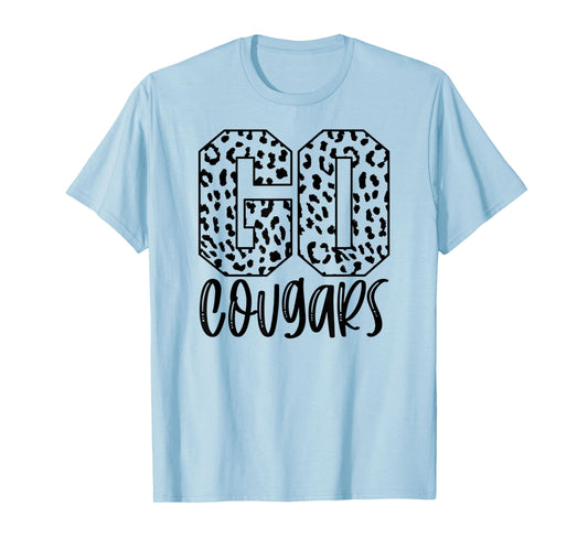 Cougars Team Mascot School Spirit Game Night Leopard Print T-Shirt