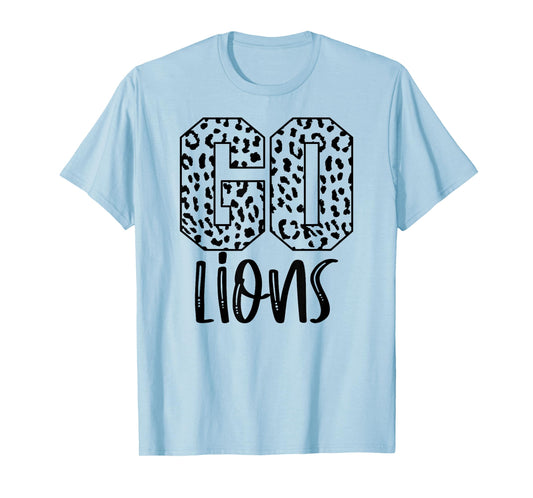 Lions Team Mascot School Spirit Game Night Leopard Print T-Shirt