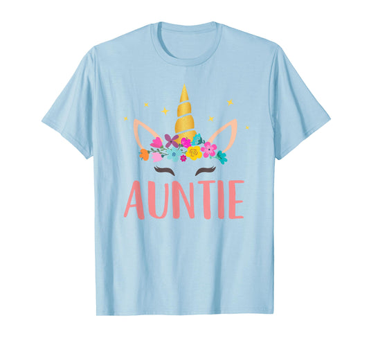 Auntie Unicorn Floral Birthday Matching T-Shirt