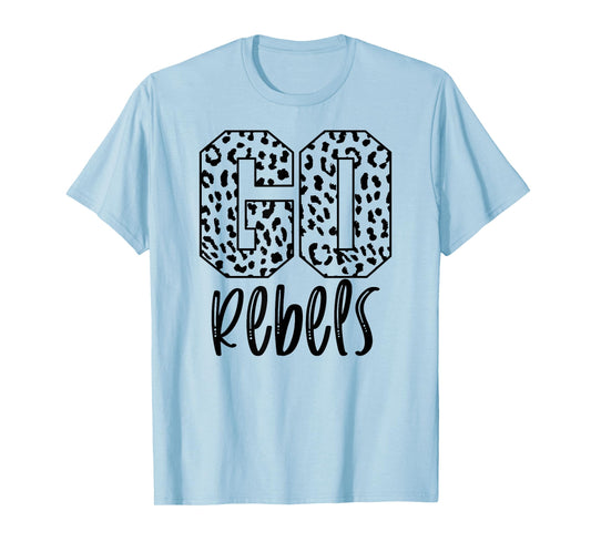 Rebels Team Mascot School Spirit Game Night Leopard Print T-Shirt