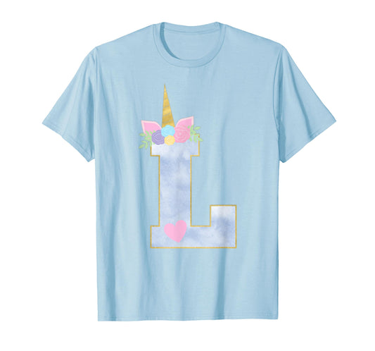 Initial L Unicorn Alphabet Letter for Girls T-Shirt