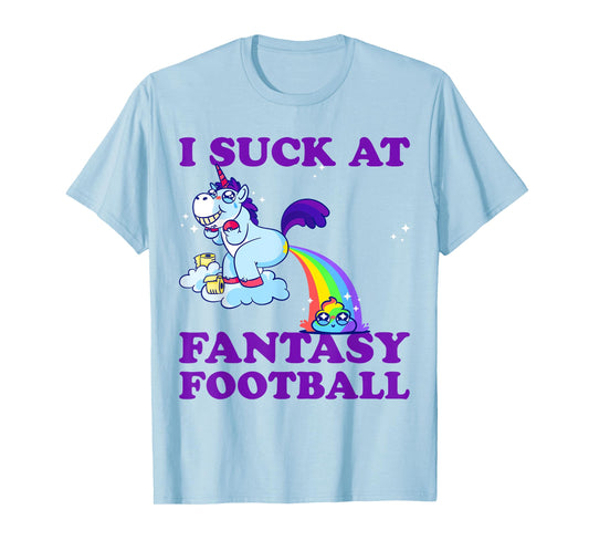 I Suck At Fantasy Football Unicorn With Rainbow Poop Pink T-Shirt