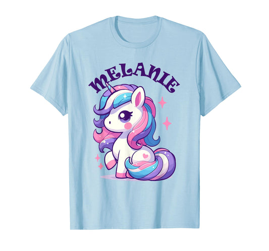 Melanie Cute Unicorn Design for Girls Name Melanie T-Shirt