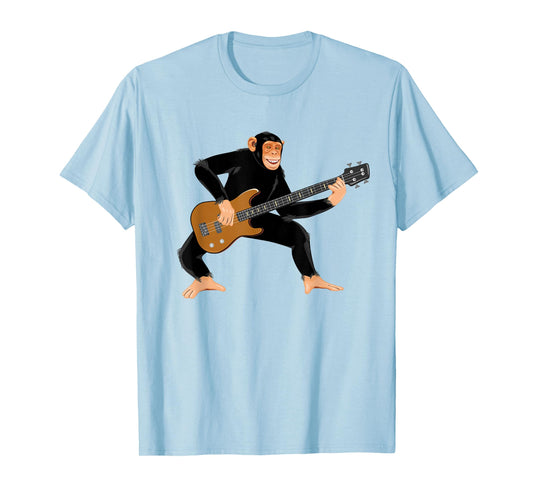 Chimpanzee Playing Electric Bass Guitar. Funny Monkey Shirt T-Shirt