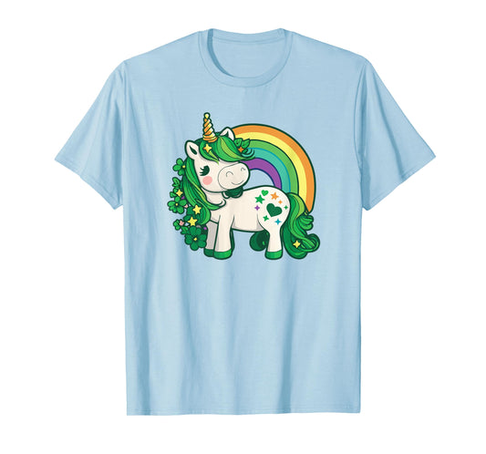 Unicorn St Patricks Day Rainbow / Green Clovers Kawaii Cute T-Shirt