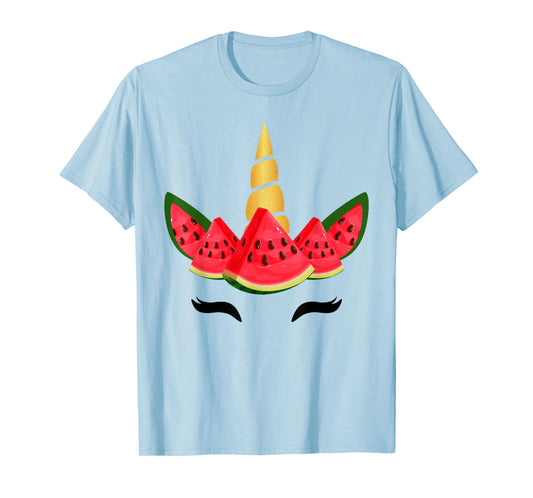 Cute Unicorn Face & Watermelon Slice Summer Vacation Kids T-Shirt