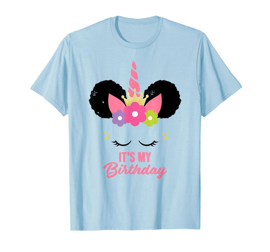Unicorn Birthday Girl Afro Puff Birthday Present for Girl T-Shirt