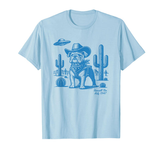 UFO Western Bulldog Cowboy Cactus Desert Cowgirl Mom Dad T-Shirt