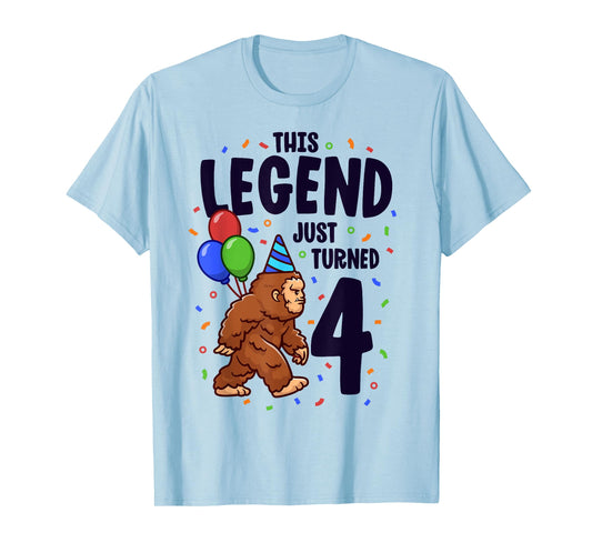 Bigfoot Birthday Party 4 Years Old Sasquatch Theme Boys T-Shirt