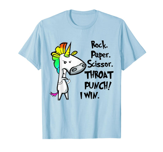 Unicorn Rock Paper Scissors Throat Punch I Win T-Shirt