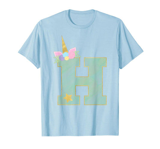 Initial Letter H Unicorn Monogram for Girls Unicorn Birthday T-Shirt