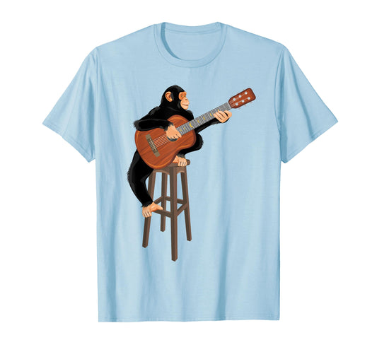 Chimpanzee playing acoustic guitar. Funny monkey T-Shirt