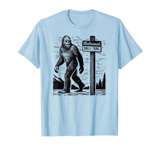 Multnomah Falls Trail Vintage Hiking & Road Trip Bigfoot T-Shirt