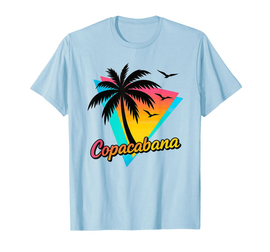 Copacabana Tropical Summer Retro Beach Palm Tree Sunset T-Shirt