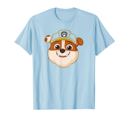 Paw Patrol Rubble Grin T-Shirt - Boys, Kids, Unisex - Yellow - Cartoon Bulldog - Crew Neck - Short Sleeve - Small (5-6 years) - Machine Wash