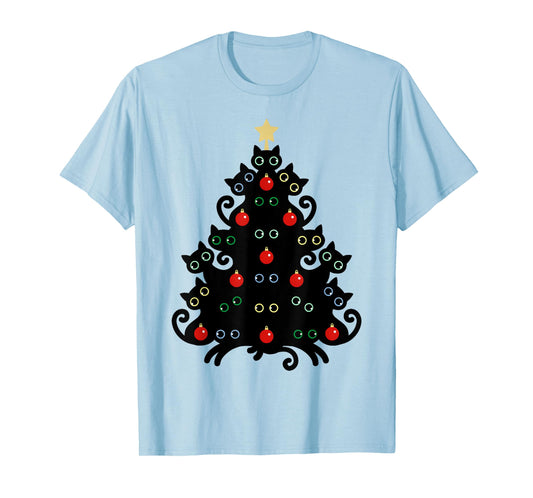 Cat Christmas Tree X-Mas Holiday Kitten Funny Black Cats Men Women Kids T-Shirt