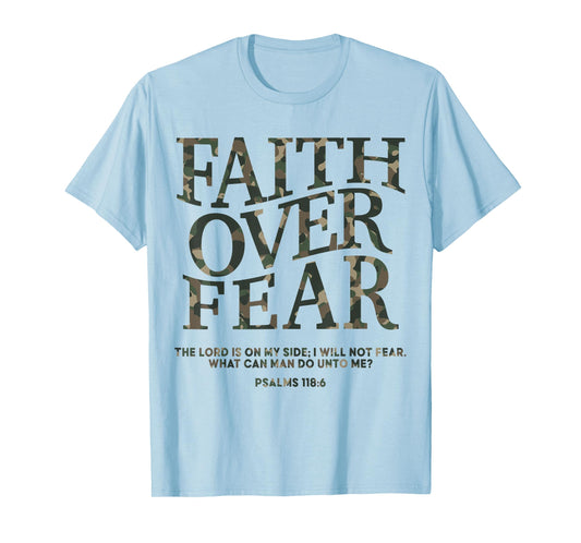 Christian Faith Over Fear Camo Jesus Youth God Son Brother T-Shirt