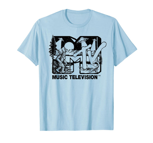 Mademark x MTV - Cryptid-Filled MTV Logo Feat. Bigfoot, UFO, & Nessie Outline T-Shirt