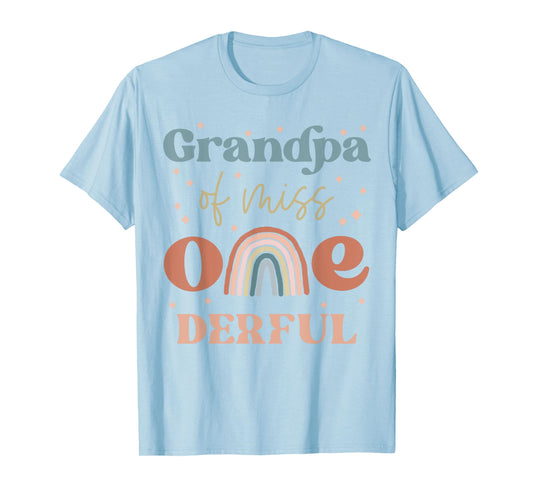 Grandpa of Miss Onederful Boho Rainbow First Birthday T-Shirt