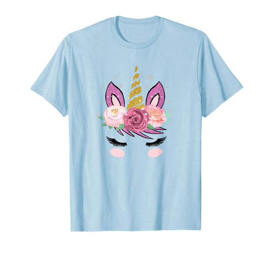 Cute Unicorn Face With Flowers And Beautiful Lashes Gift T-Shirt
