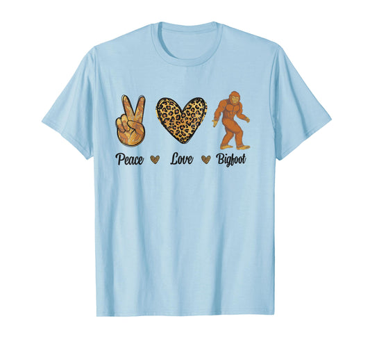 Peace Love Bigfoot Leopard Wild Animals Sasquatch Lover Men T-Shirt
