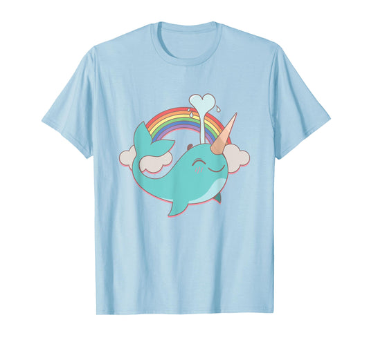 Narwhal Unicorn and Rainbow Blowing Water Girl's Cute T-Shirt