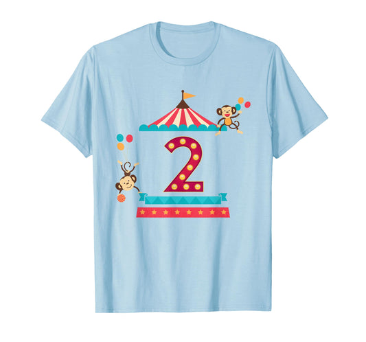 2nd Birthday Circus Top Monkeys 2 Year Old Toddler Carnival T-Shirt