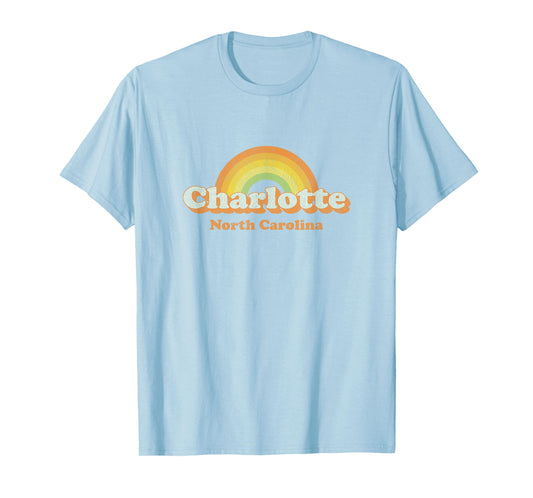 Retro Charlotte NC T Shirt Vintage 70s Rainbow Tee T-Shirt