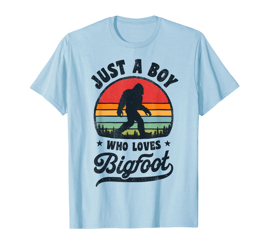 Bigfoot Just A Boy Who Loves Sasquatch Funny Retro Vintage T-Shirt