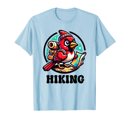 Adventurous cartoon Red Cardinal Bird Hiking T-Shirt