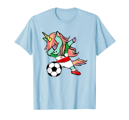 Funny Dabbing Unicorn Iran Football Team Iranian Flag Pride T-Shirt