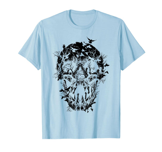 Gothic Birds Skull Skeleton Spooky Halloween Costume T-Shirt