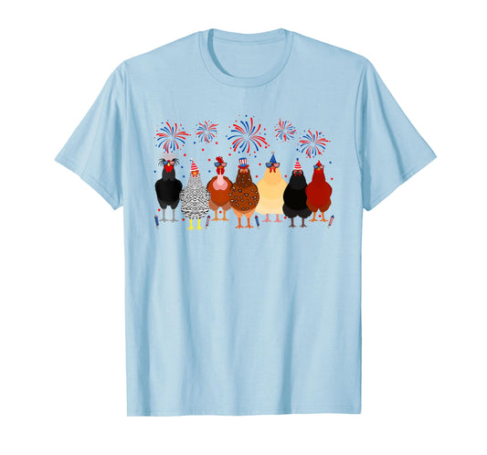 Funny Chickens American Flag Fireworks Farmer 4th Of July Women Men T-Shirt