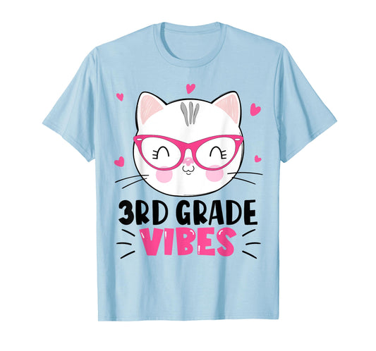 Cute 3rd Grade Vibes Cat Kitten Lover Back To School Girls T-Shirt