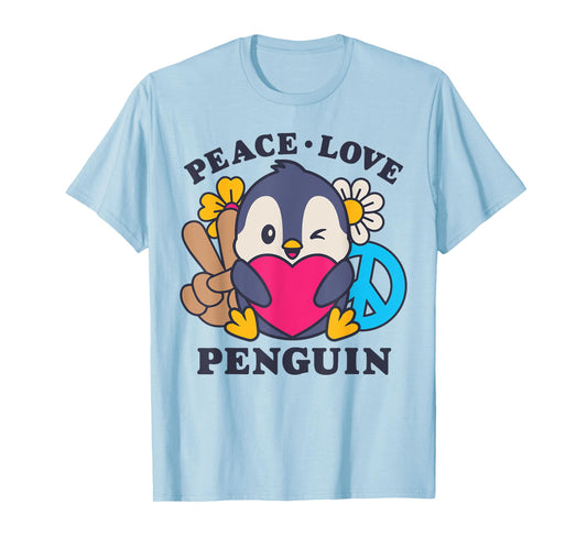 Peace Love Penguin Lovers Men Women Cute Bird Flowers Floral T-Shirt