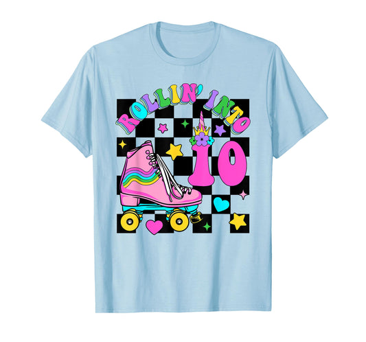 Rolling Into 10 Years Old Skater 10th Birthday Kids Girls T-Shirt