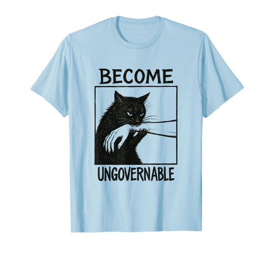Become Ungovernable Black Cat Biting Hand Funny Cat Lover T-Shirt